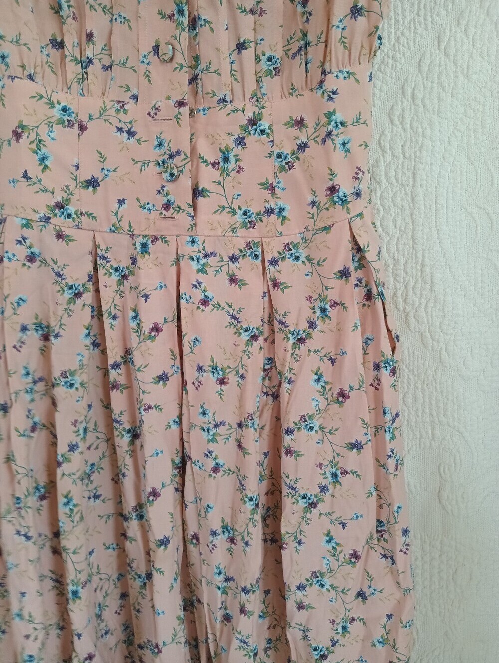 Vintage Pink Floral Midi Dress Lace Sailor Collar Prairiecore Karin Stevens 80s - Picture 9 of 15